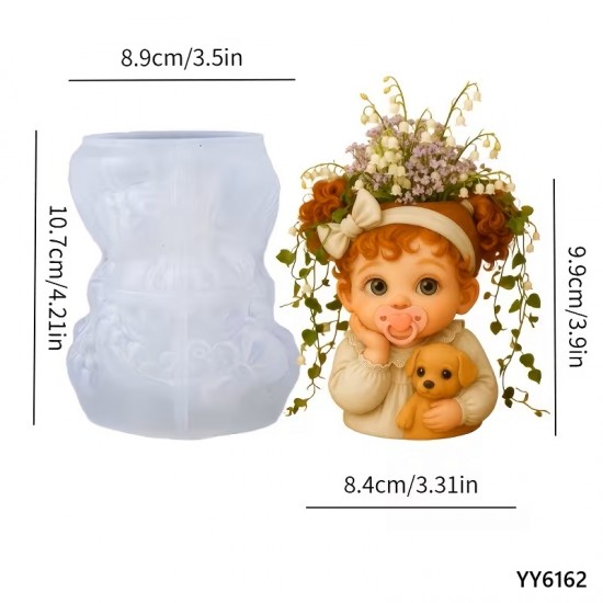 YY6162 SEVİMLİ EMZİKLİ KIZ BEBEK SAKSI MUMLUK SİLİKON KALIP 