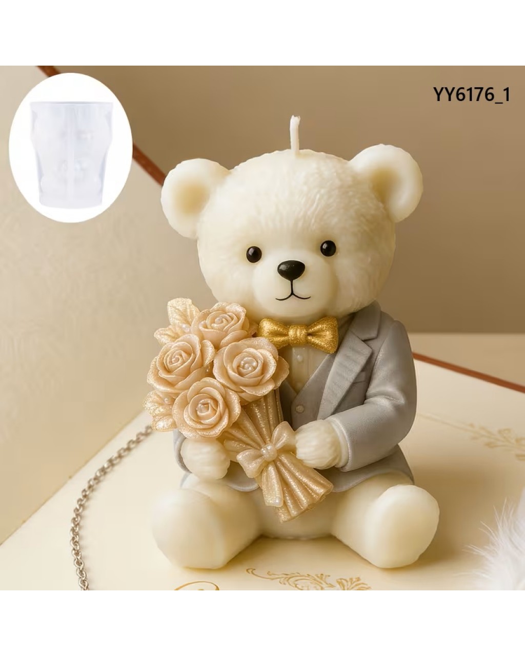 YY6176 PAPYONLU BUKET TUTAN ERKEK AYICIK MUM BİBLO SİLİKON KALIP