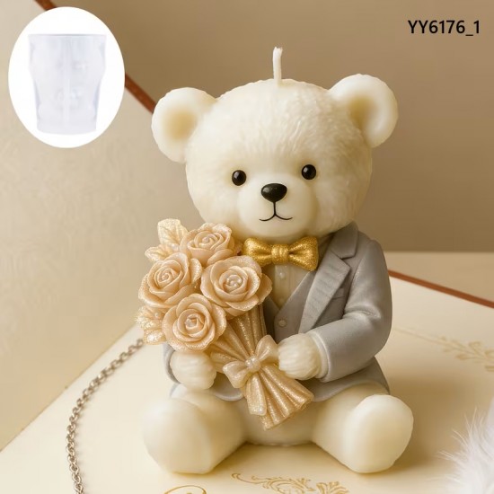 YY6176 PAPYONLU BUKET TUTAN ERKEK AYICIK MUM BİBLO SİLİKON KALIP