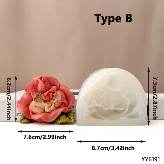 YY6191 ÇİÇEK İÇİNDE UYUYAN TATLI BEBEK MUM BİBLO SİLİKON KALIP
