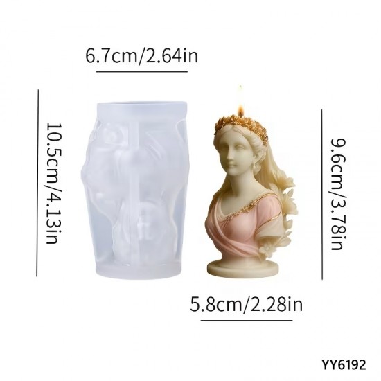 YY6192 ŞIK ÇİÇEKLİ TAÇLI KADIN BÜST MUM BİBLO SİLİKON KALIP