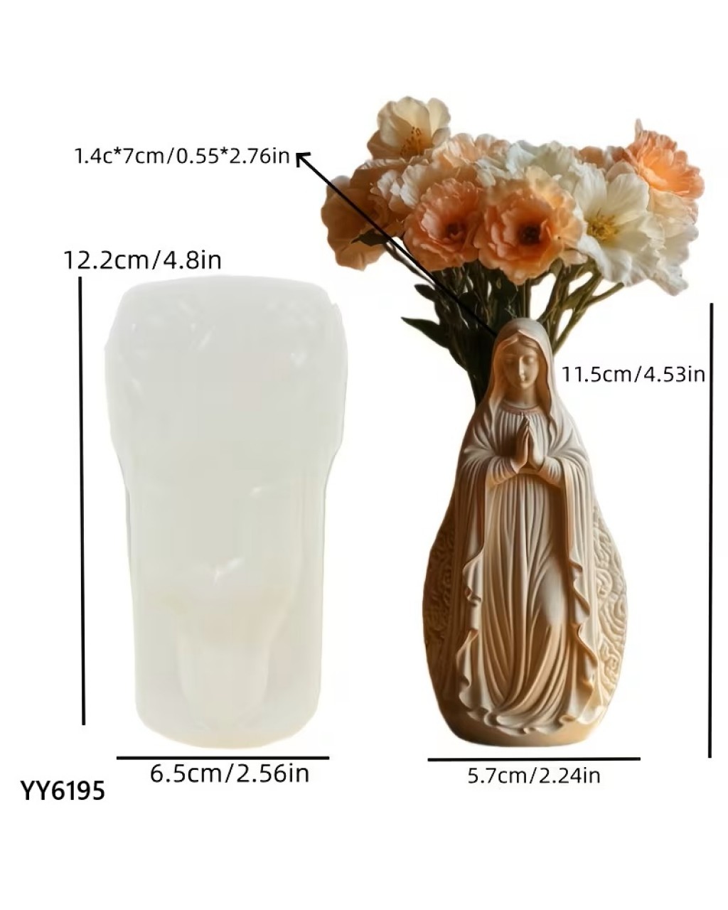 YY6195 MERYEM ANA HEYKEL VAZO SİLİKON KALIP