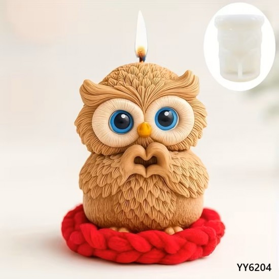 YY6204 KALP YAPAN SEVİMLİ BAYKUŞ MUM SİLİKON KALIP